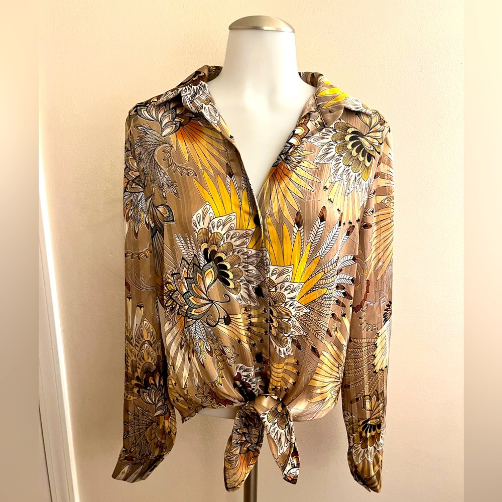 AZI New York Shimmery Button Up Long Sleeve Blouse, Sz S